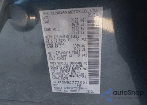 2014 Nissan Rogue Sl z USA, uszkodzony, nr VIN 5N1AT2MV8EC772521